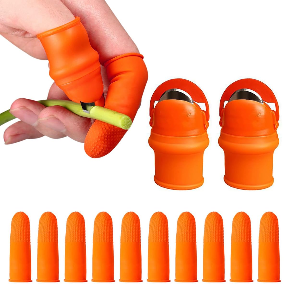 HASTHIP 2Pcs Stainless Steel Thumb Cutter, Gardening Mini Branch Cutter, Multi Purpose Thumb Cutter with 10Pcs Silicone Finger Protector for Harvesting, Plants Picking, Trimming HASTHIP 2Pcs Stainless Steel Thumb Cutter, Gardening Mini Branch Cutter, Multi Purpose Thumb Cutter with 10Pcs Silicone Finger Protector for Harvesting, Plants Picking, Trimming